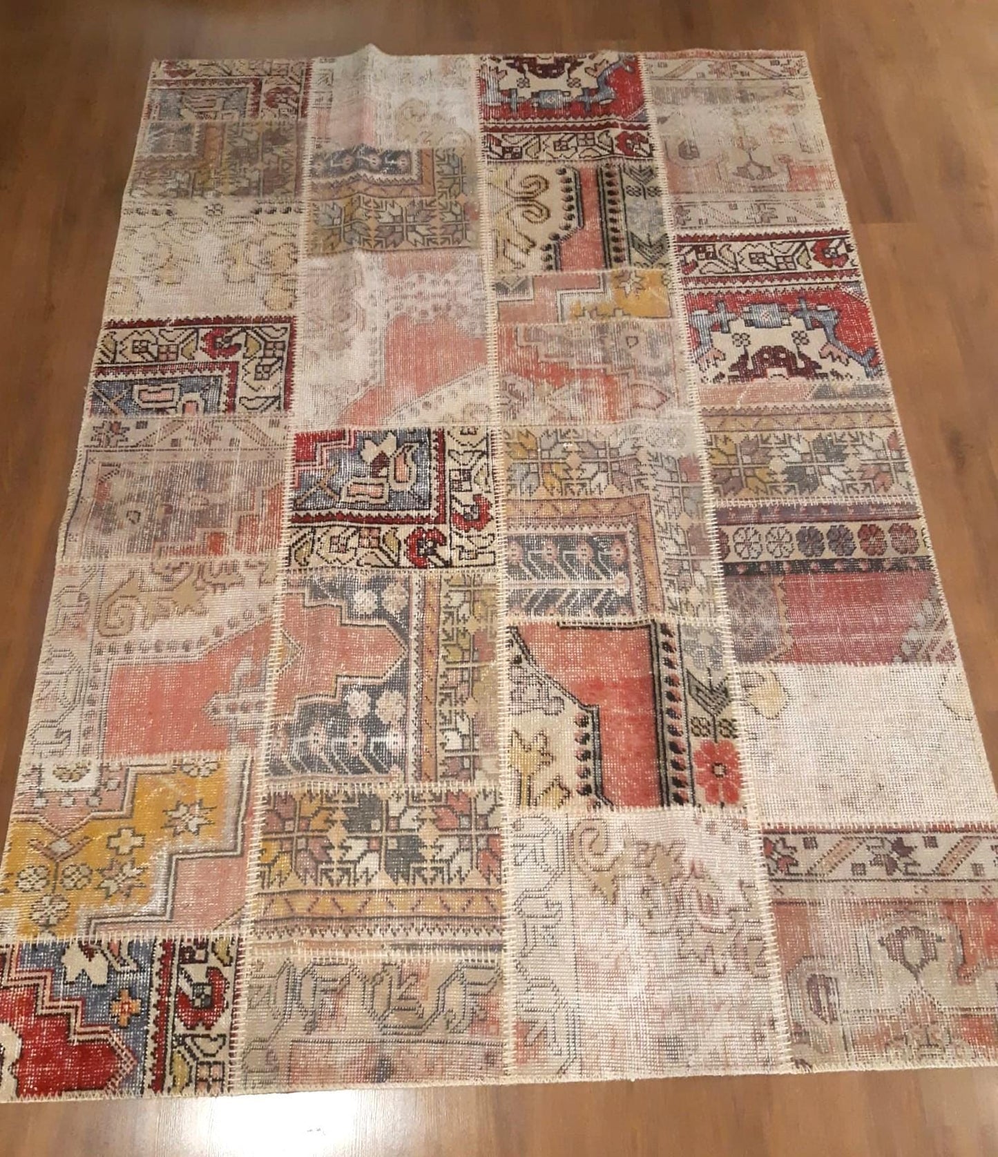 5.6x7.9, Handmade Wool Turkish Patchwork Rug – Vintage, Bohemian, One-of-a-Kind Area Rug