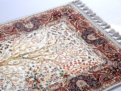 Tree of Life Turkish Prayer Rug – Islamic Mat with Tassels