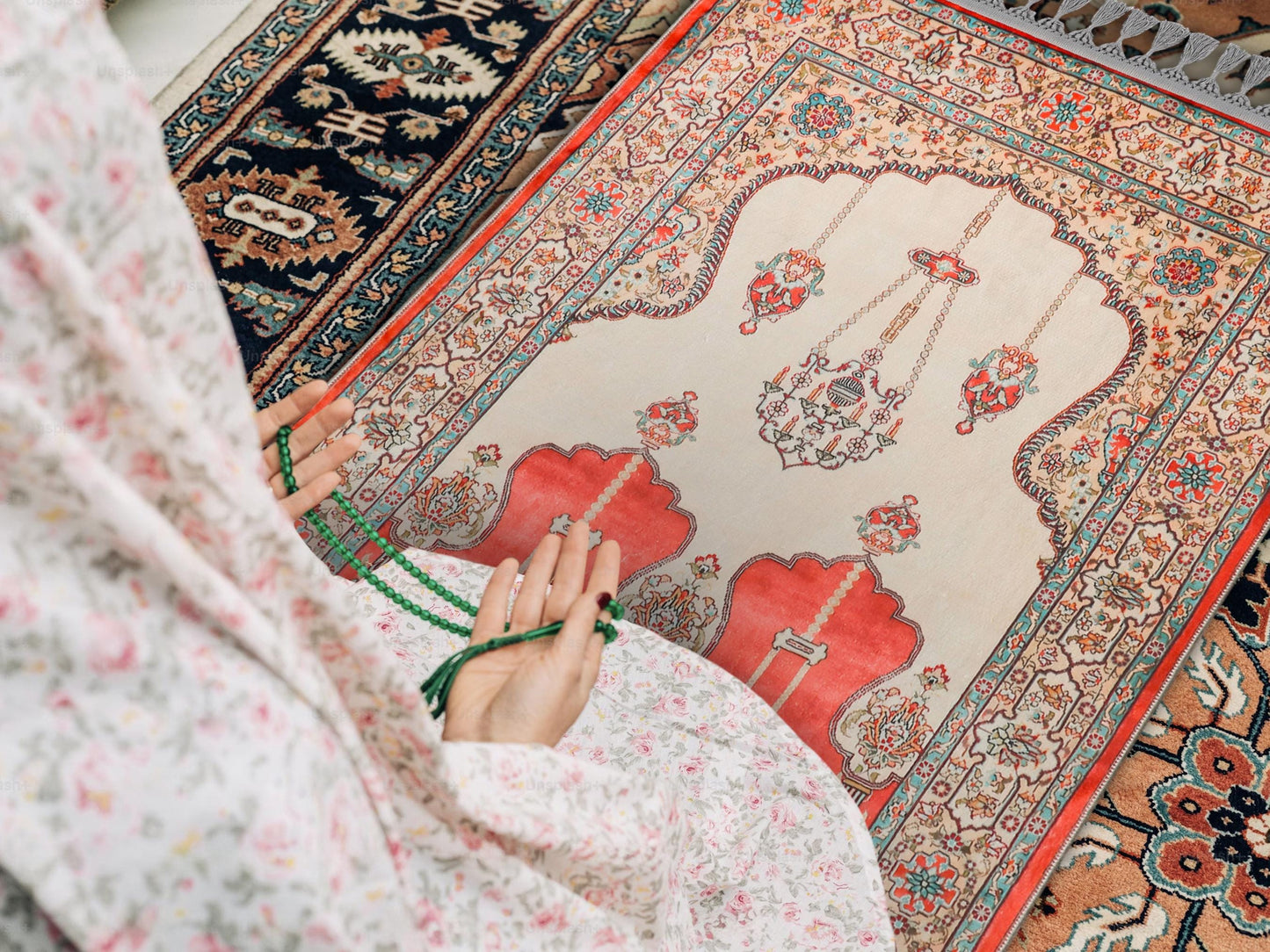 Turkish Prayer Rug, Soft Muslim Prayer Mat, Ottoman Design