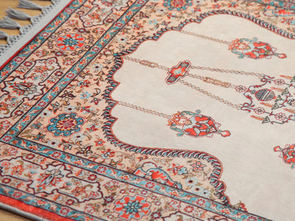 Turkish Prayer Rug, Soft Muslim Prayer Mat, Ottoman Design