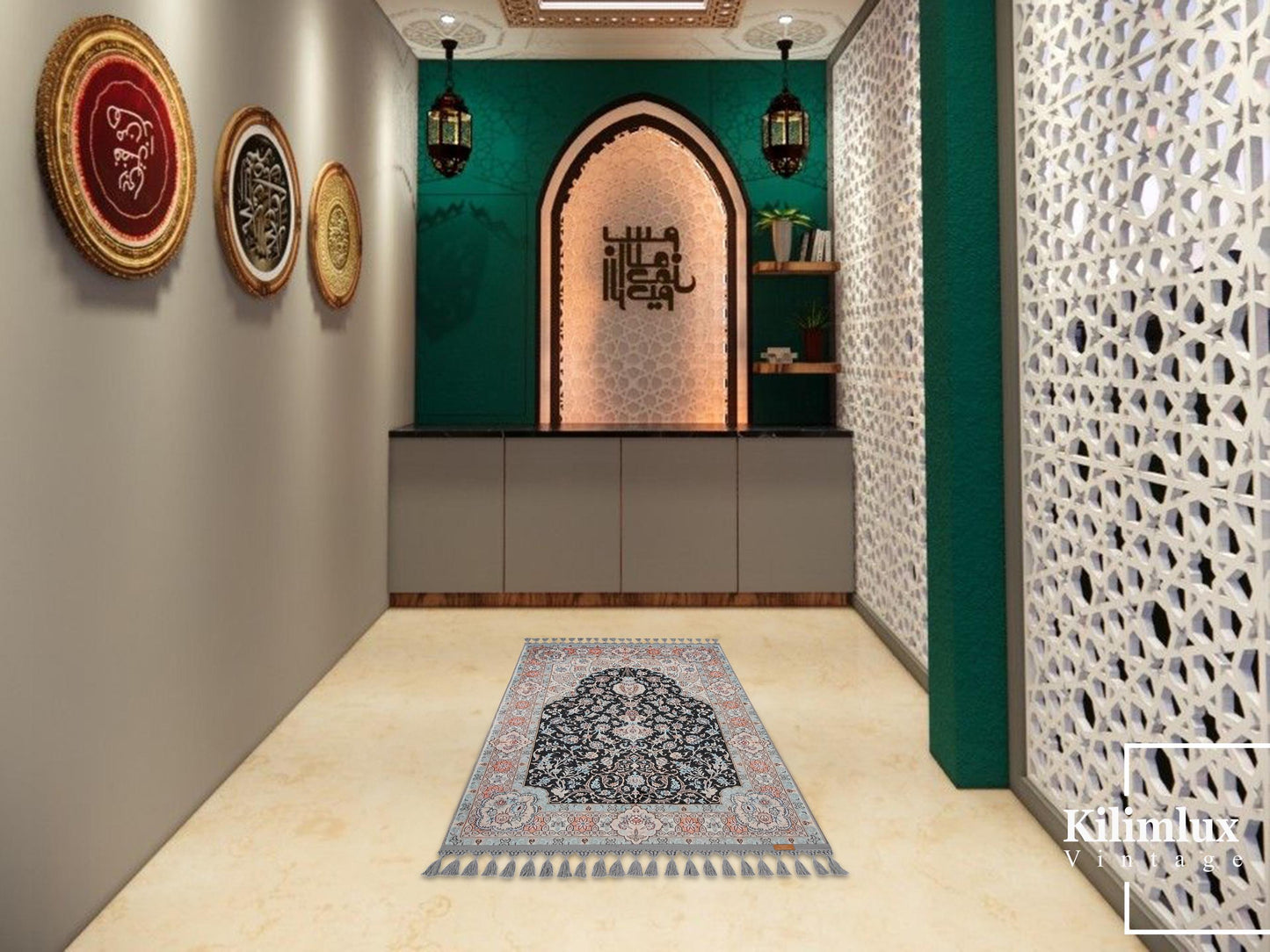 Turkish Prayer Rug, Soft Muslim Prayer Mat, Ottoman Design