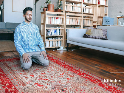 Turkish Floral Prayer Rug, Ottoman Design Seccade