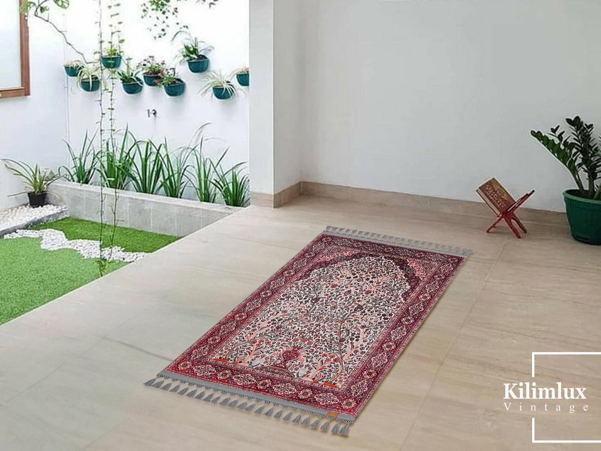 Ottoman Turkish Prayer Rug, Soft Muslim Seccade with Tassels