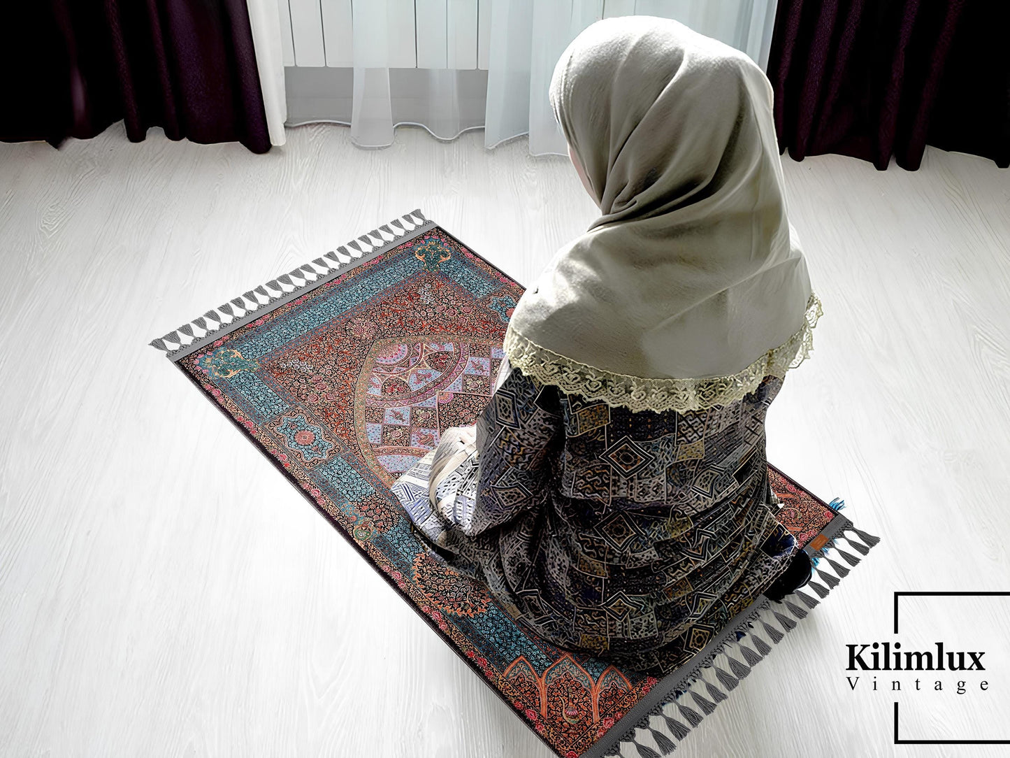 Turkish Prayer Rug, Ottoman Design Seccade, Soft Muslim Prayer Mat