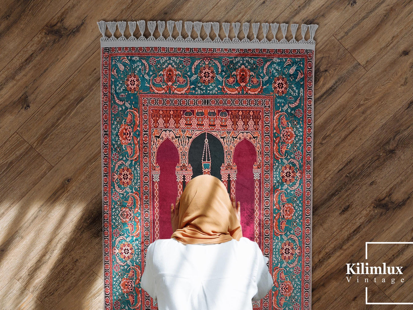Turkish Prayer Rug, Ottoman Design, Soft Muslim Prayer Mat