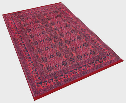 Vintage Red Afghan Rug: Washable Living Room Carpet