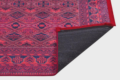 Vintage Red Afghan Rug: Washable Living Room Carpet