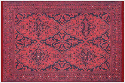Vintage Red oriental Afghan Rug: Washable Red Carpet with Tassels