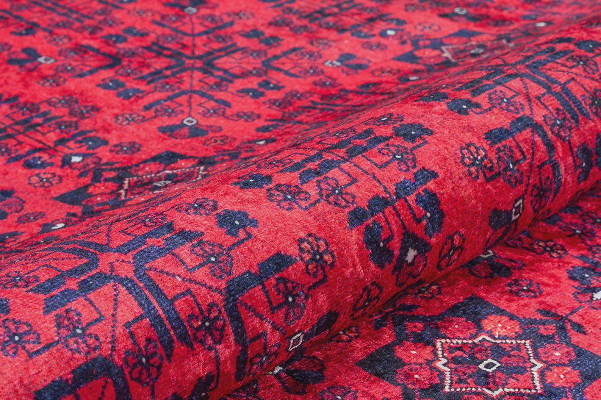 Vintage Red oriental Afghan Rug: Washable Red Area Carpet with Tassels