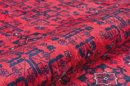 Vintage Red oriental Afghan Rug: Washable Red Area Carpet with Tassels