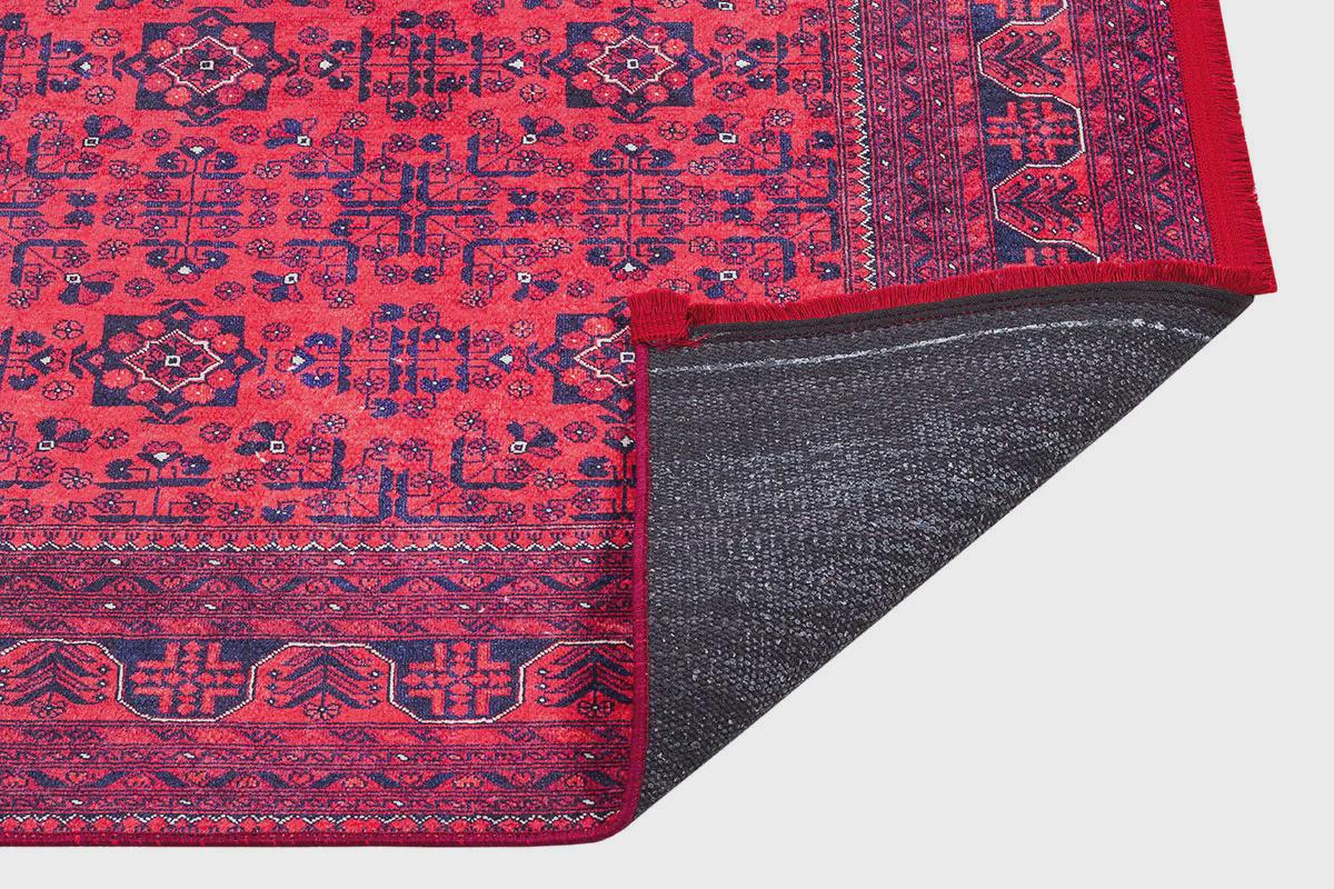 Vintage Red oriental Afghan Rug: Washable Red Area Carpet with Tassels