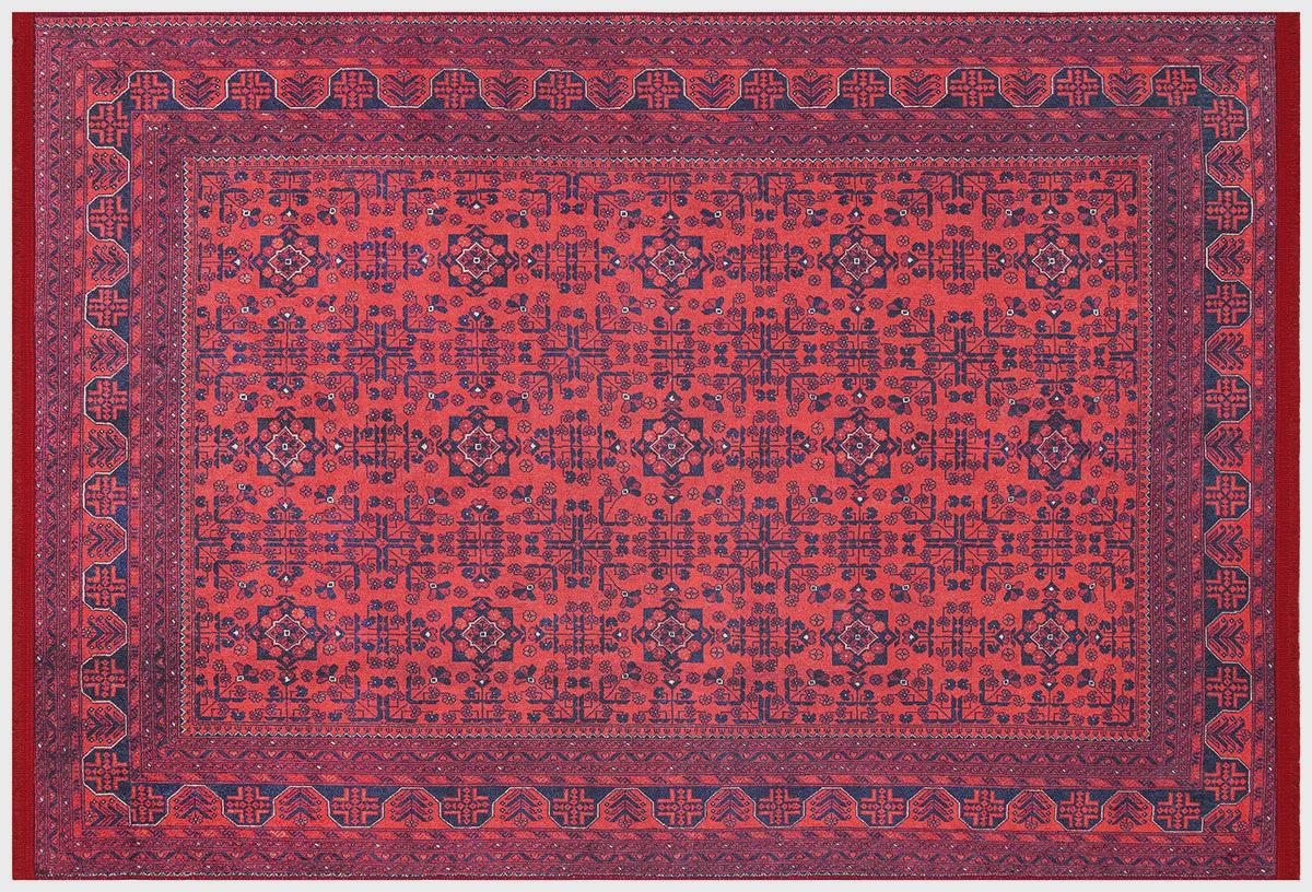 Vintage Red oriental Afghan Rug: Washable Red Area Carpet with Tassels