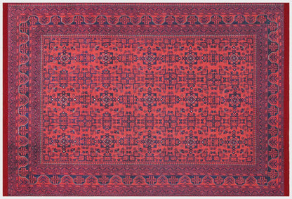 Vintage Red oriental Afghan Rug: Washable Red Area Carpet with Tassels