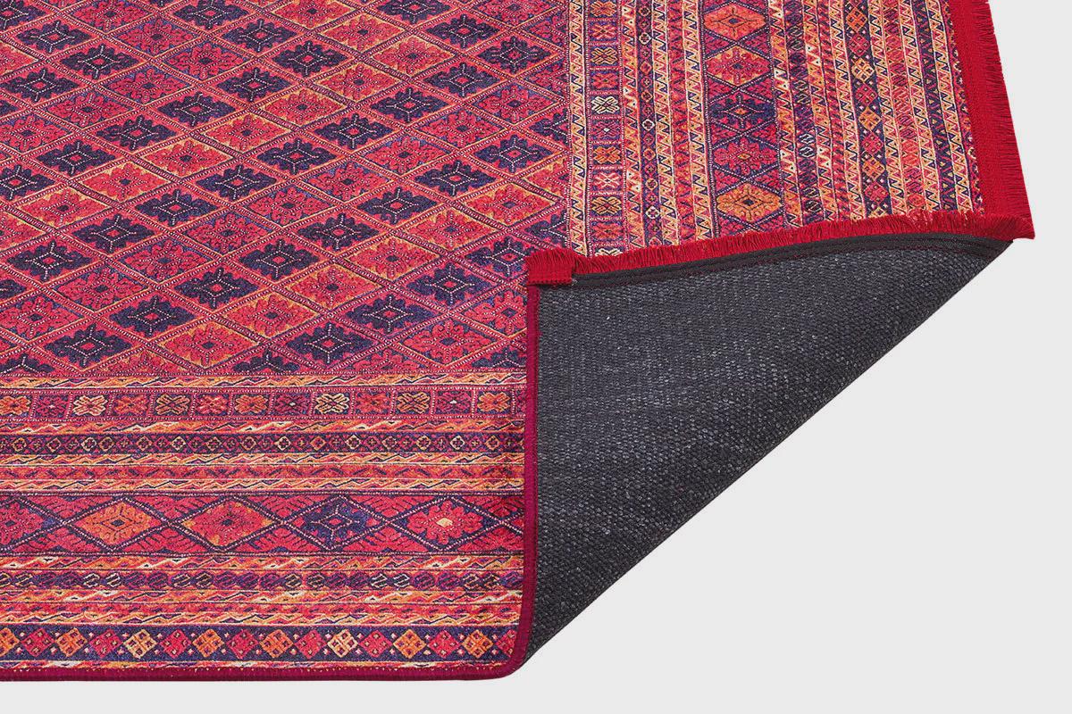 Vintage Red Oriental Afghan Rug: Washable Living Room Carpet
