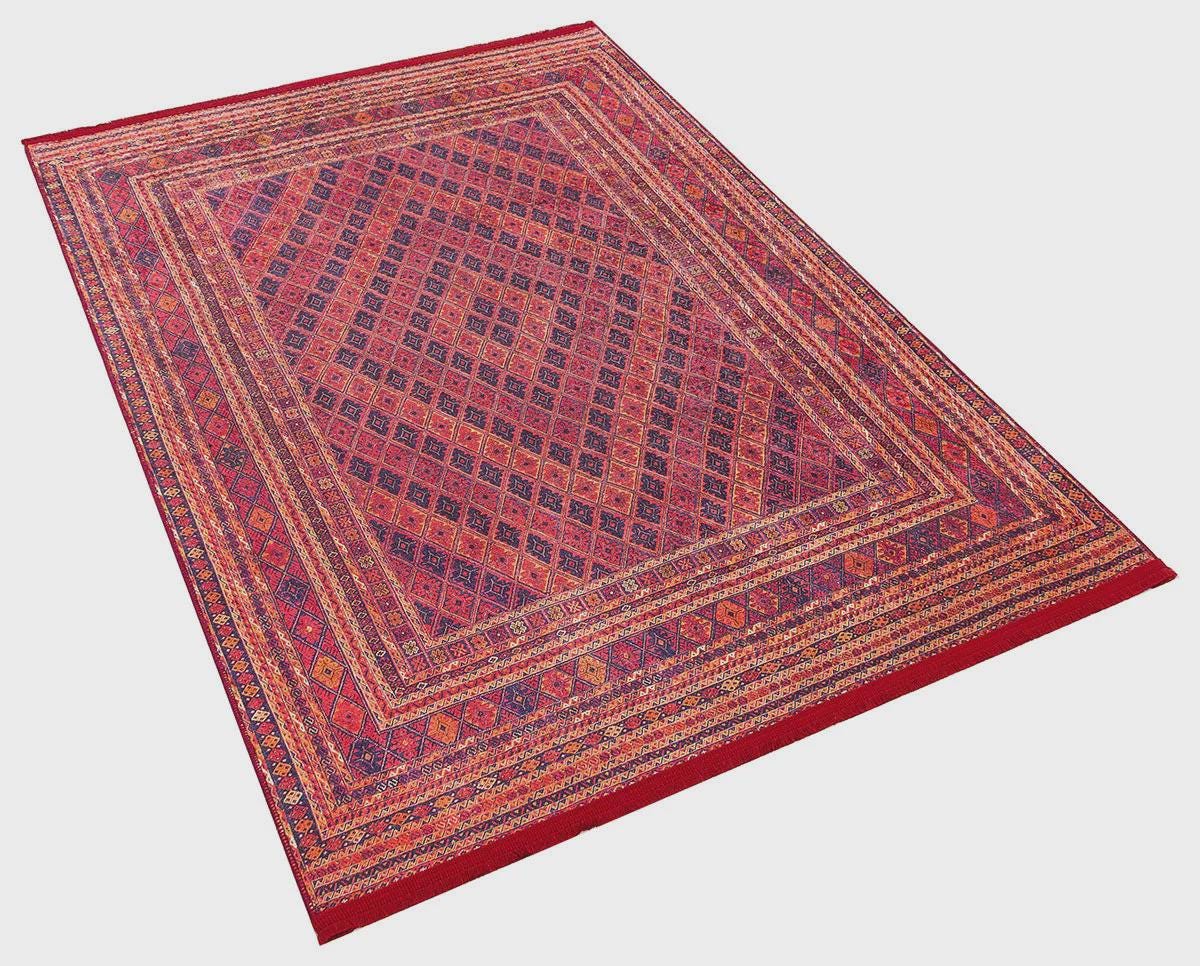 Vintage Red Oriental Afghan Rug: Washable Living Room Carpet