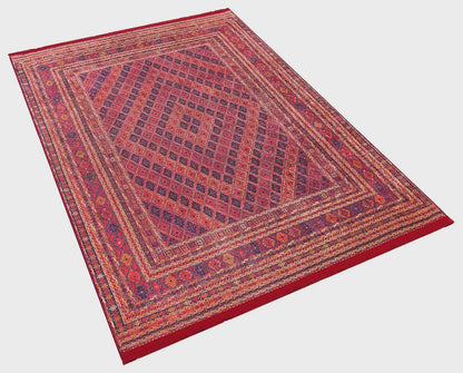 Vintage Red Oriental Afghan Rug: Washable Living Room Carpet