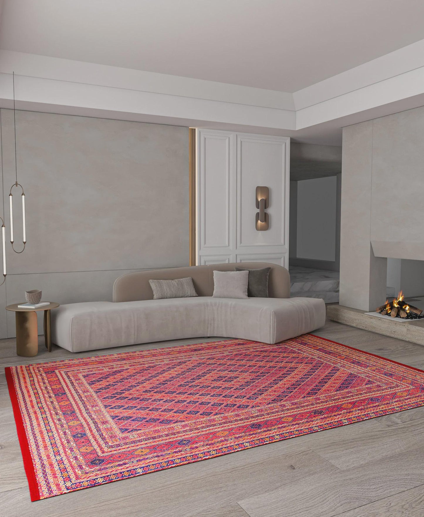 Vintage Red Oriental Afghan Rug: Washable Living Room Carpet