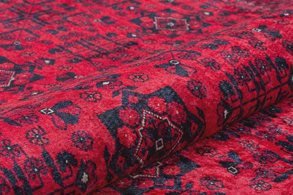 Red Vintage Oriental Afghan Rug: Washable Red Carpet with Tassels