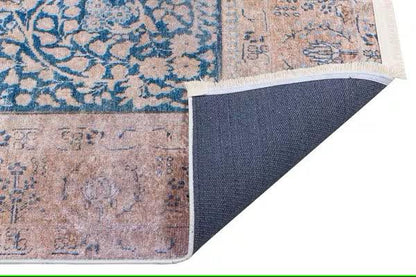 Blue Vintage Rug: Classic Washable Rug with Tassels