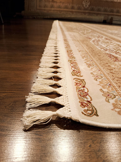 9x23 ft, Large Classic Beige Silk Rug - Distressed Medallion Design Carpet
