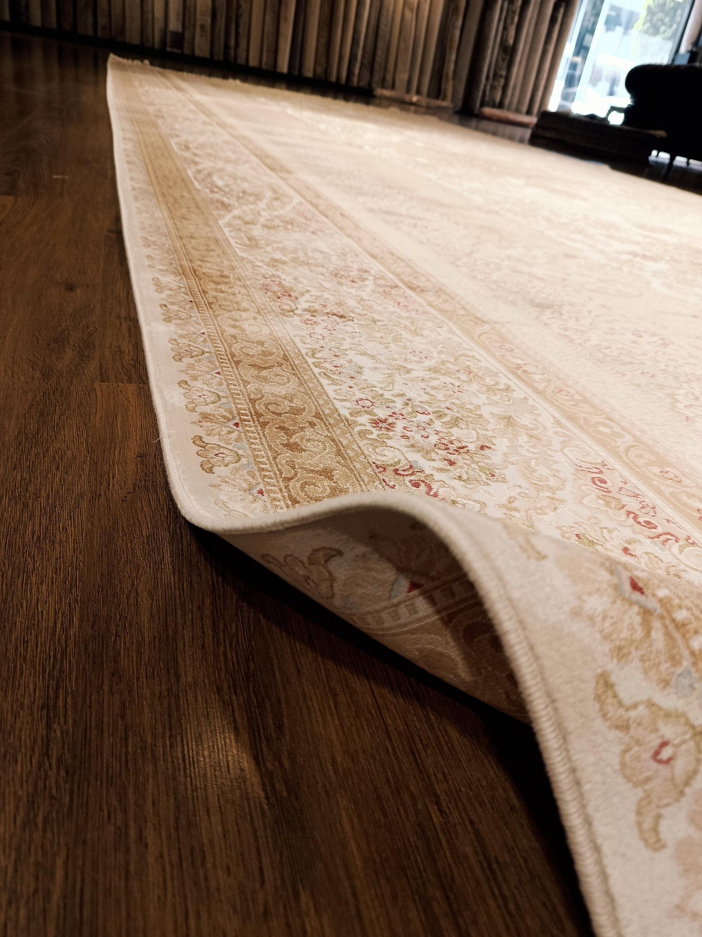 9x23 ft, Large Classic Beige Silk Rug - Distressed Medallion Design Carpet