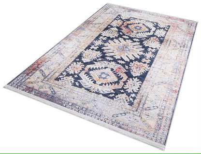 Black Vintage Rug: Washable Classic Rug with Tassels