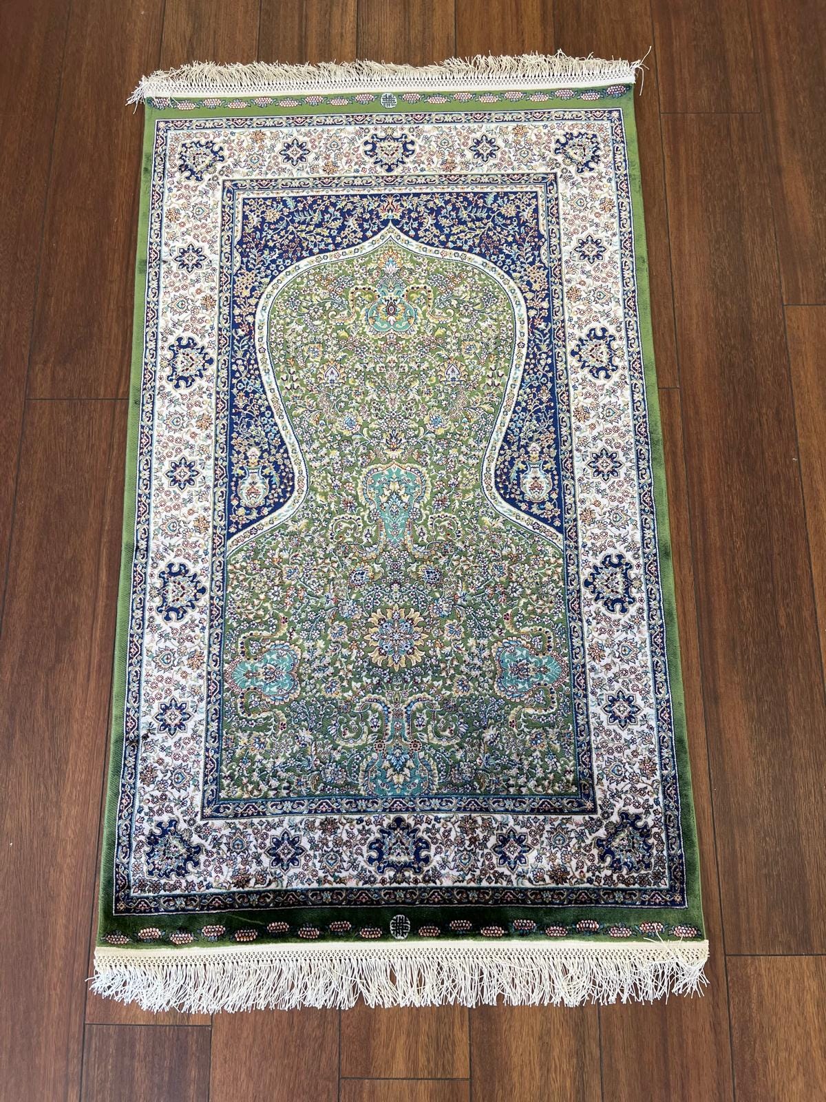 Bamboo Prayer Rug with Silk Fringes: Soft Seccade Carpet