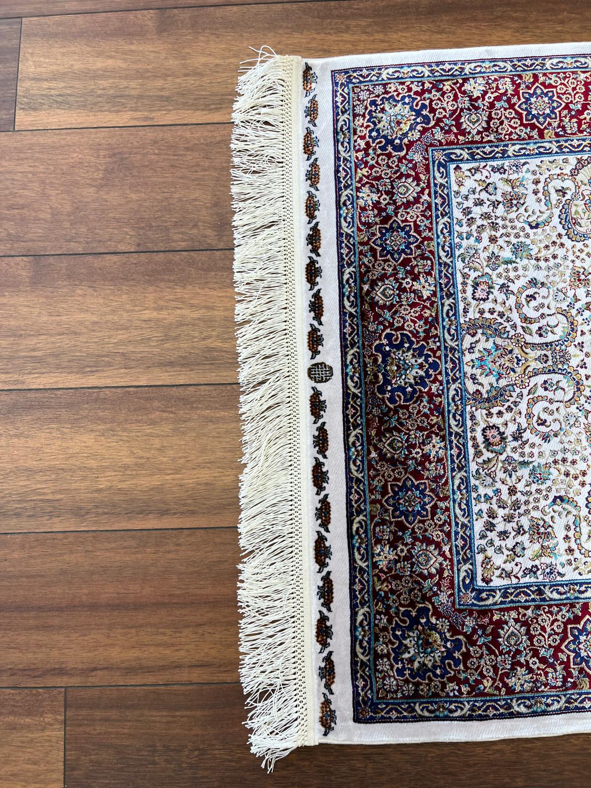 Bamboo Prayer Rug with Silk Fringes: Soft Seccade Carpet