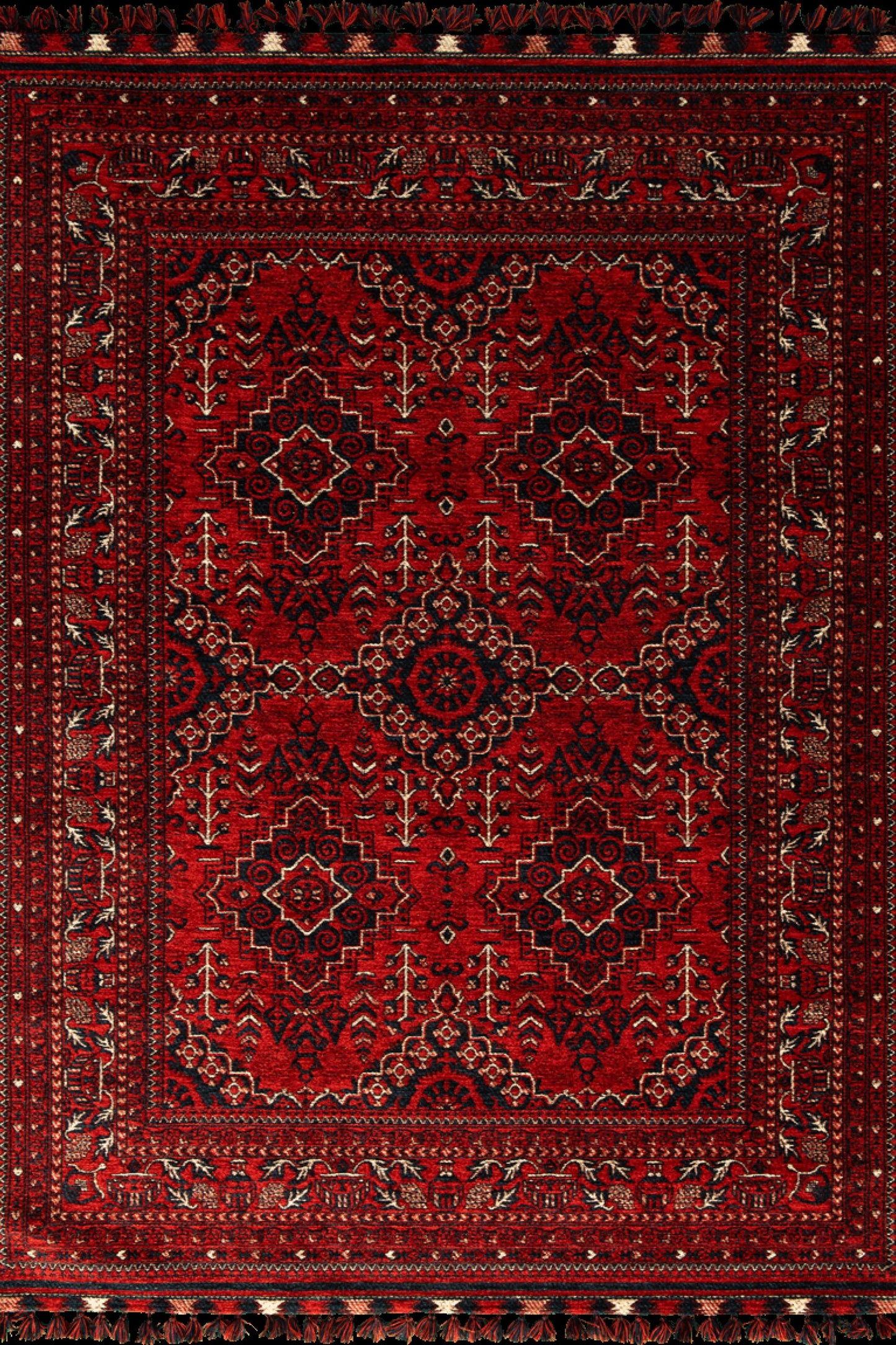 Red Afghan Rug: Washable Chenille Farmhouse Bohemian Rug (3.9 x 5.9 ft)