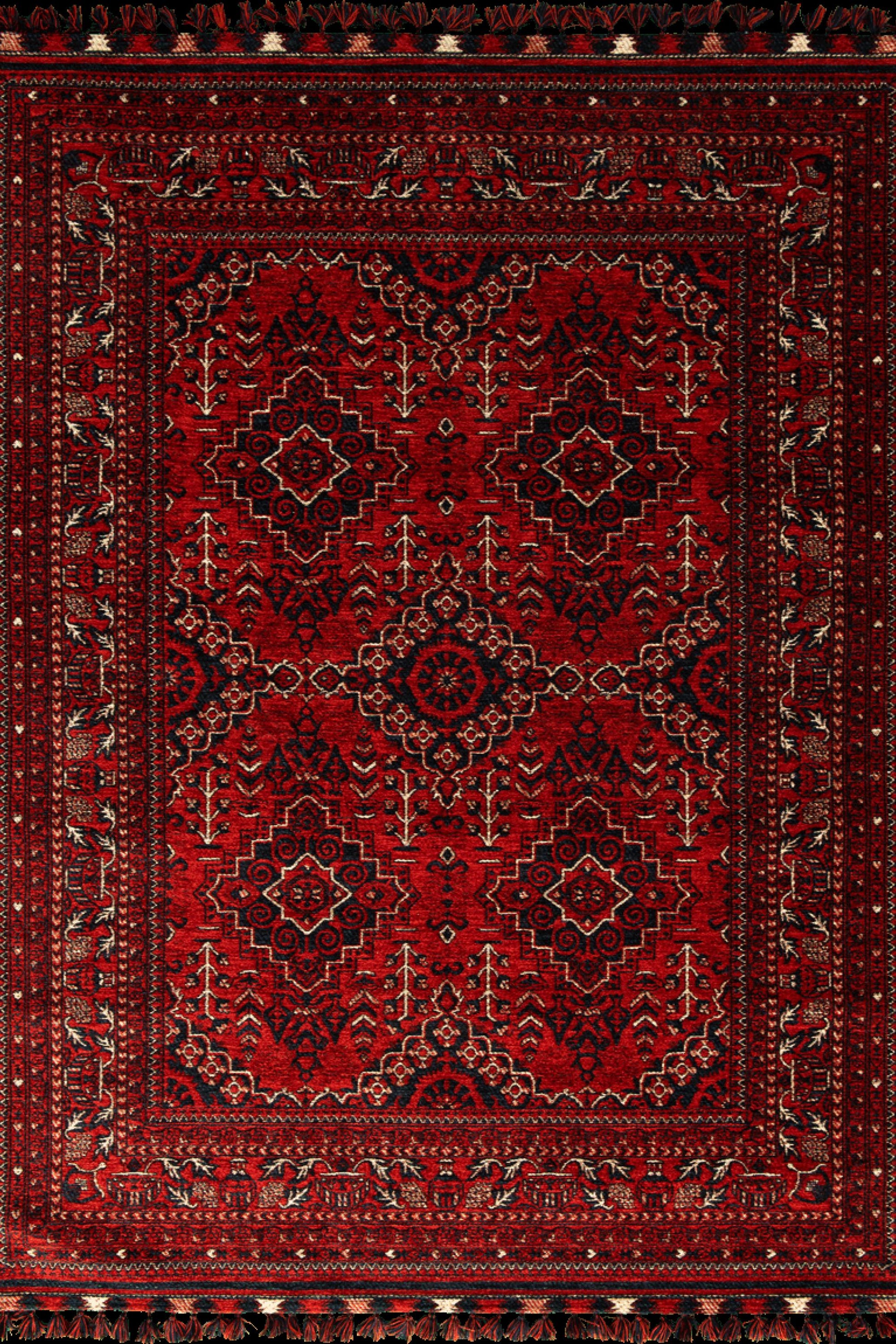 Red Afghan Rug: Washable Chenille Farmhouse Bohemian Rug (3.9 x 5.9 ft)