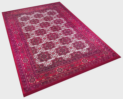 Vintage Red Oriental Afghan Rug: Washable Living Room Carpet with Tassels