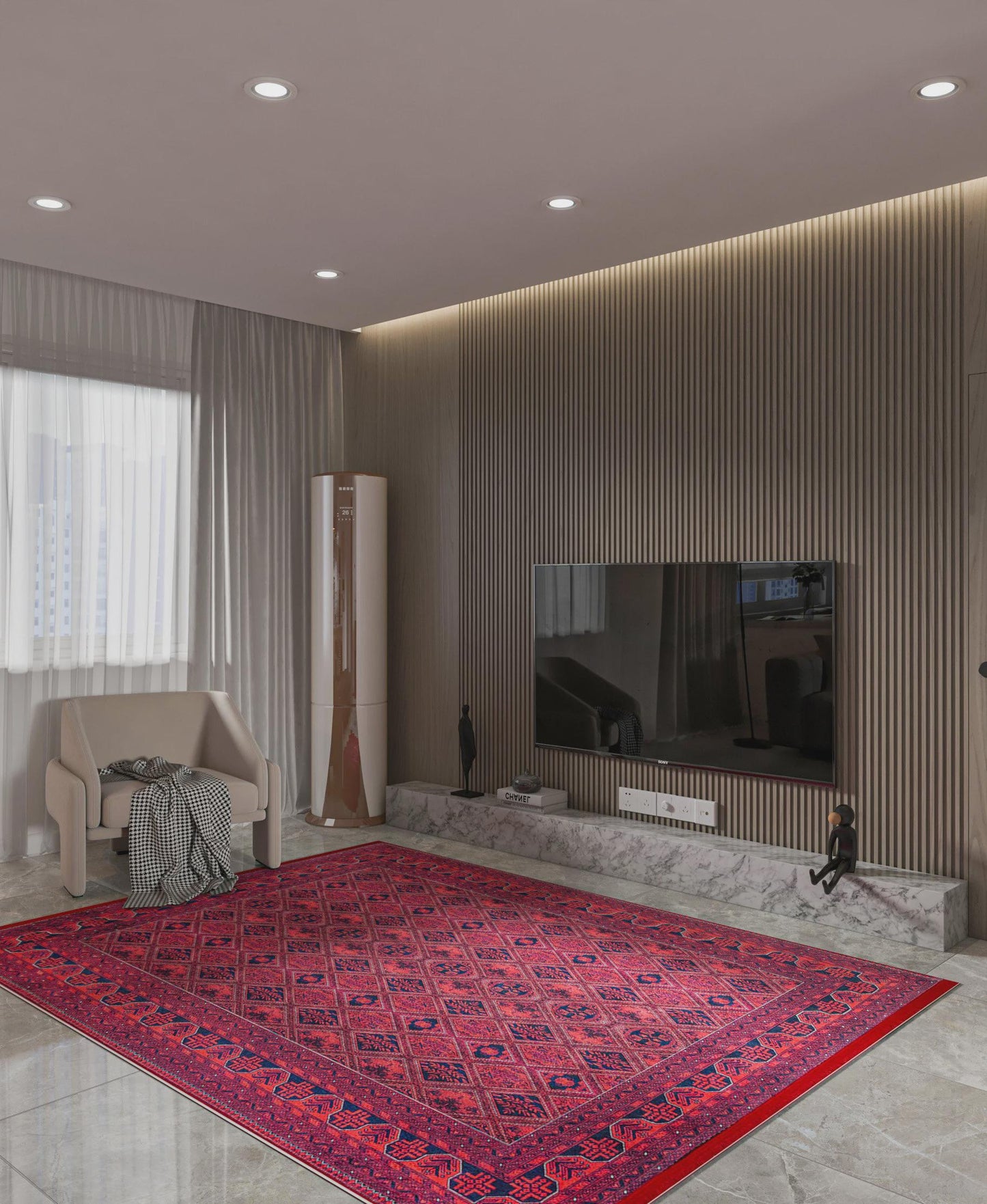 Vintage Red Afghan Rug: Washable Living Room Carpet