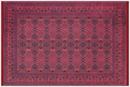 Vintage Red Afghan Rug: Washable Living Room Carpet