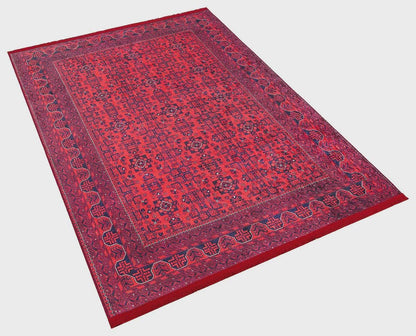 Vintage Red oriental Afghan Rug: Washable Red Area Carpet with Tassels