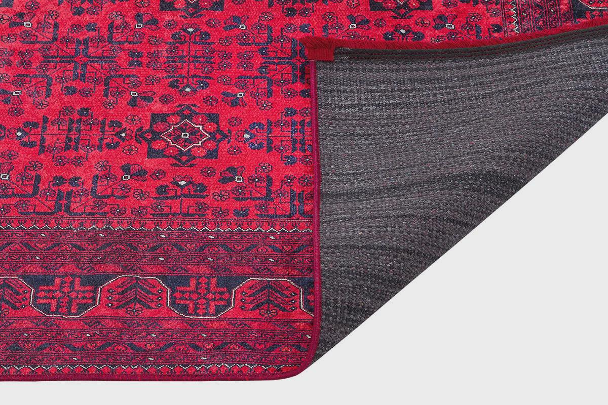 Red Vintage Oriental Afghan Rug: Washable Red Carpet with Tassels