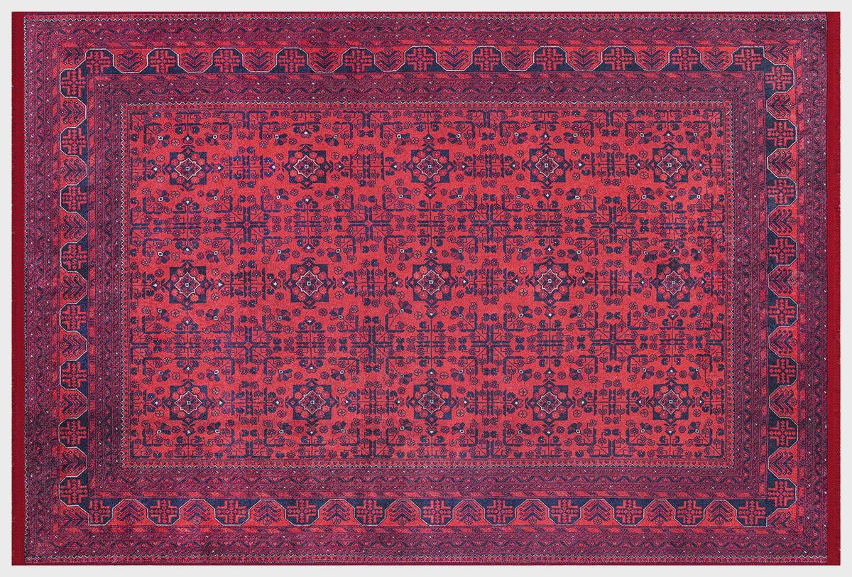 Red Vintage Oriental Afghan Rug: Washable Red Carpet with Tassels