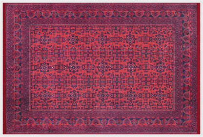 Red Vintage Oriental Afghan Rug: Washable Red Carpet with Tassels