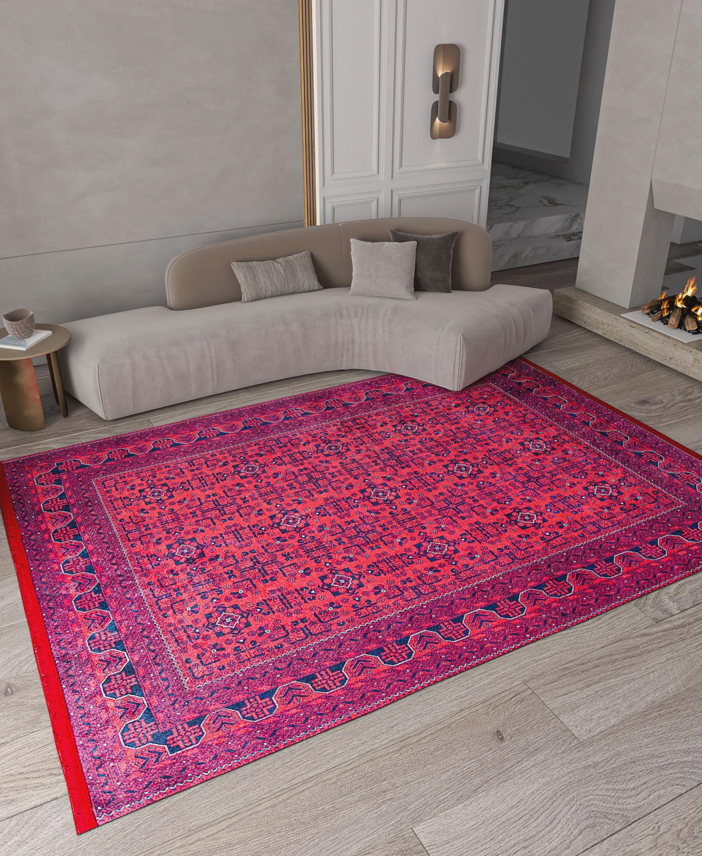Red Vintage Oriental Afghan Rug: Washable Red Carpet with Tassels