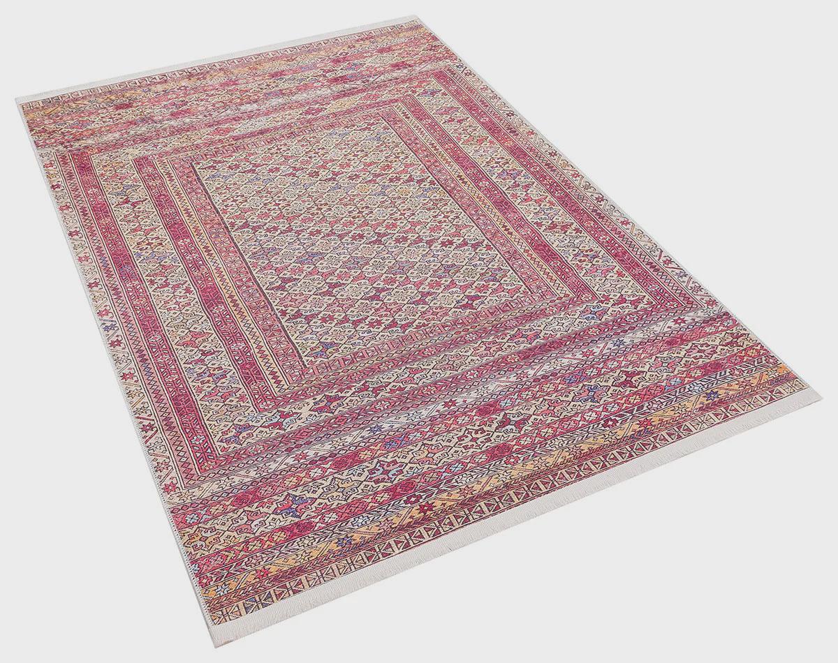 Vintage Afghan Rug: Washable Beige Living Room Carpet