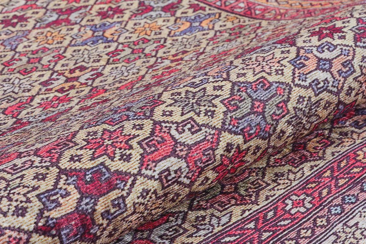 Vintage Afghan Rug: Washable Beige Living Room Carpet