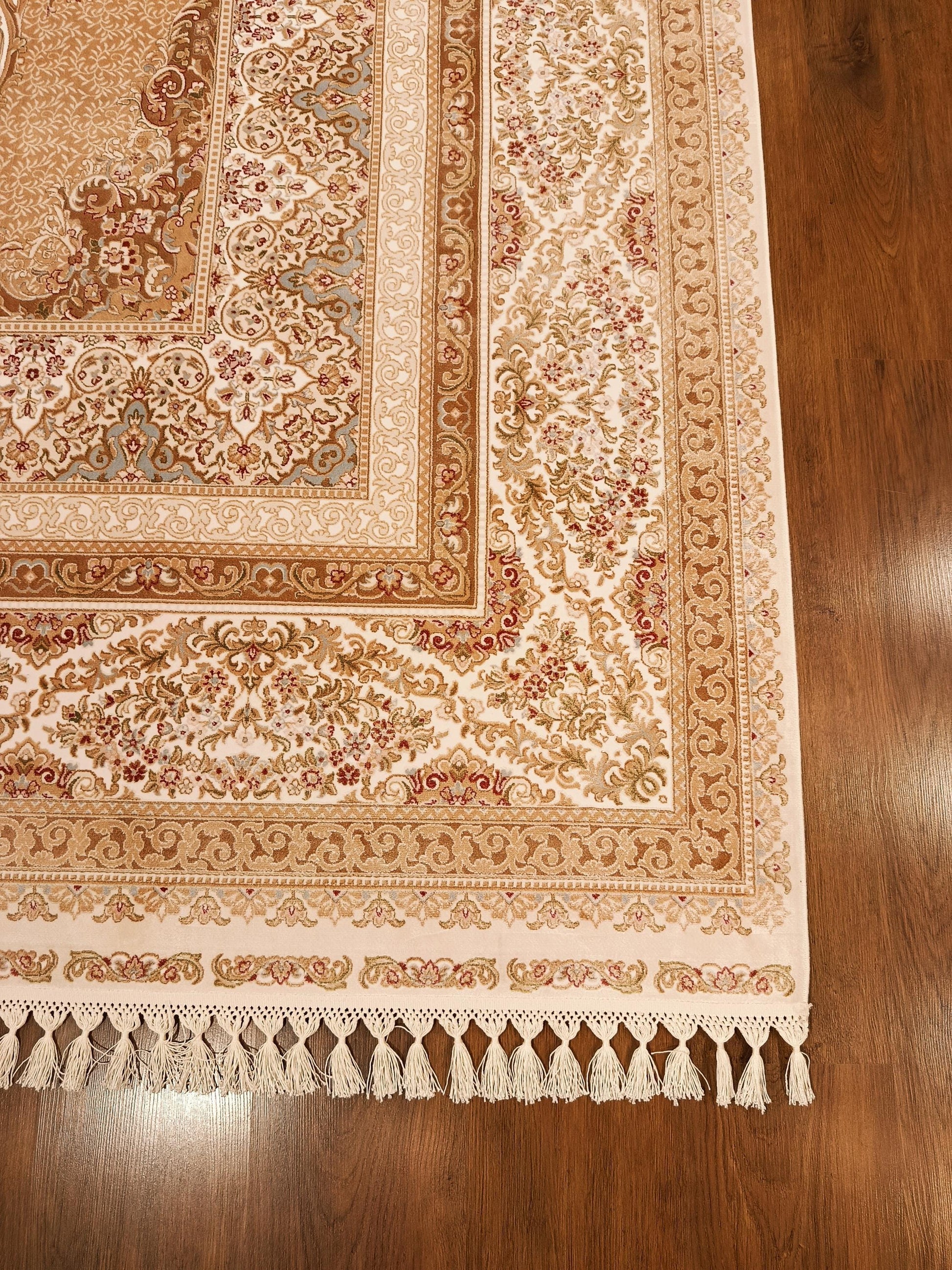 9x23 ft, Large Classic Beige Silk Rug - Distressed Medallion Design Carpet