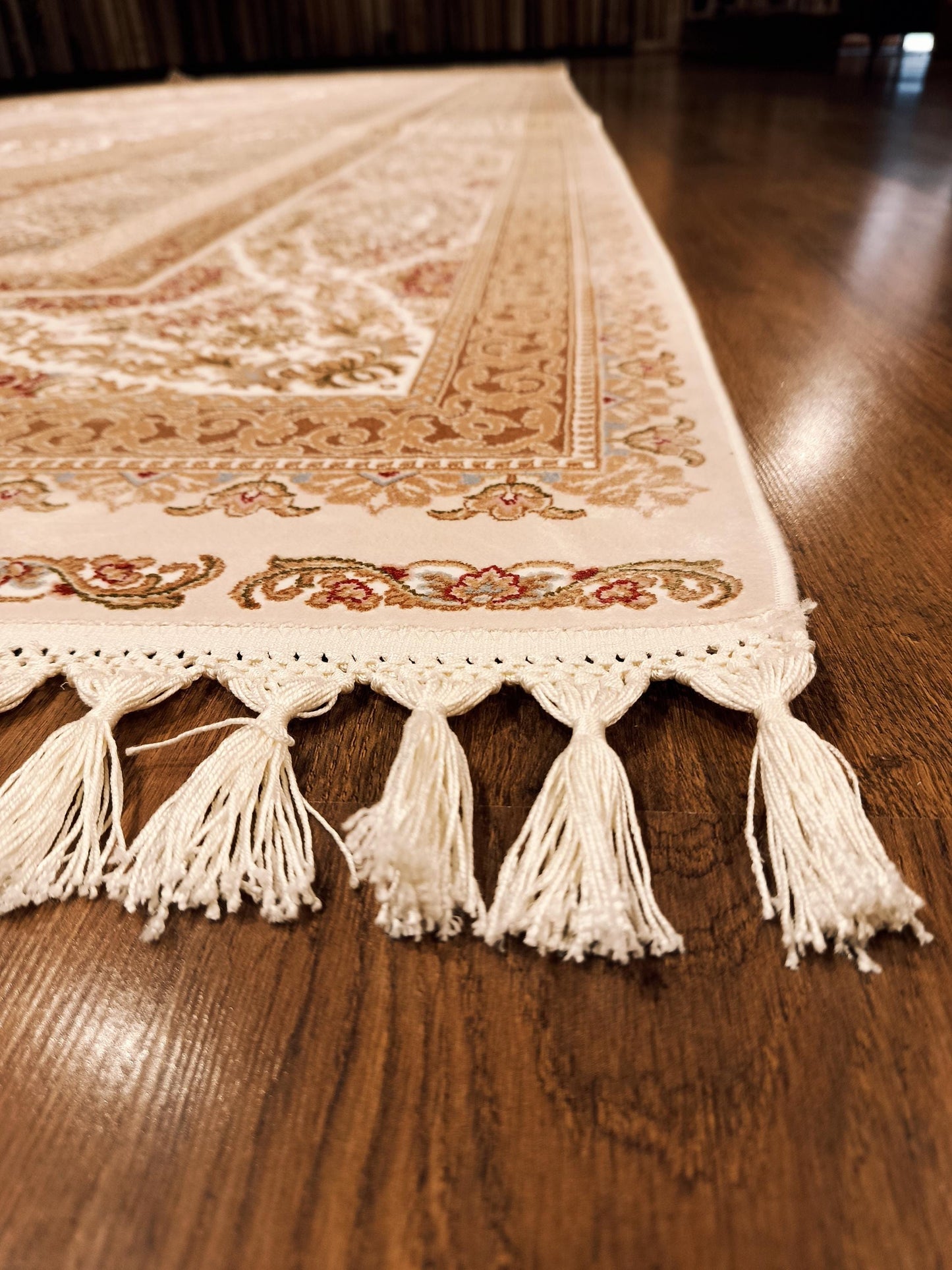 9x23 ft, Large Classic Beige Silk Rug - Distressed Medallion Design Carpet