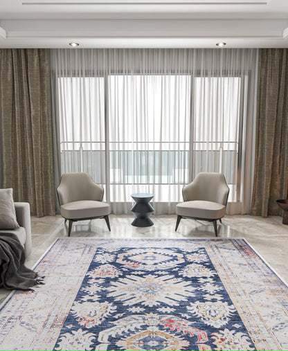 Black Vintage Rug: Washable Classic Rug with Tassels