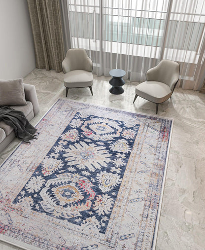 Black Vintage Rug: Washable Classic Rug with Tassels