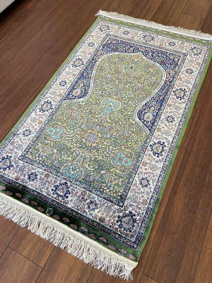 Bamboo Prayer Rug with Silk Fringes: Soft Seccade Carpet