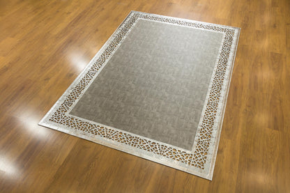 Laser Cut Faux Leather Rug: Modern Geometric Border, Turkish Floor Decor (5x7ft)