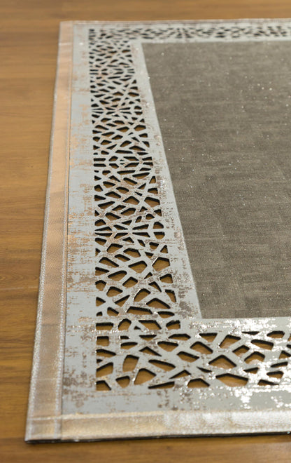 Laser Cut Faux Leather Rug: Modern Geometric Border, Turkish Floor Decor (5x7ft)