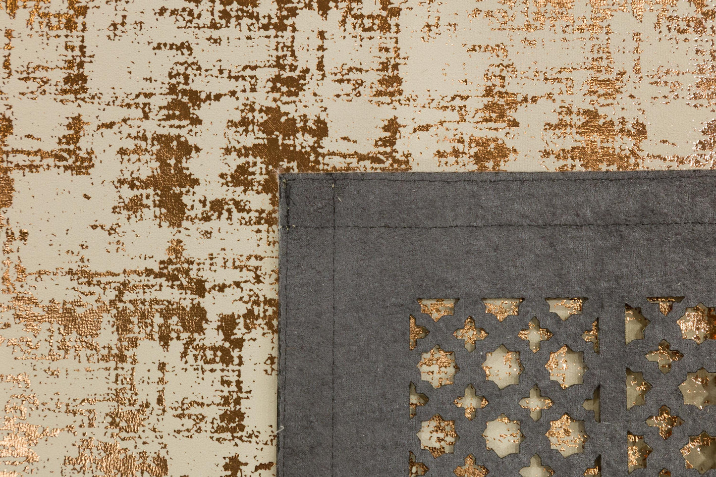 Metallic Rose Gold Geometric Rug: 5x7ft Laser Cut Faux Leather Carpet