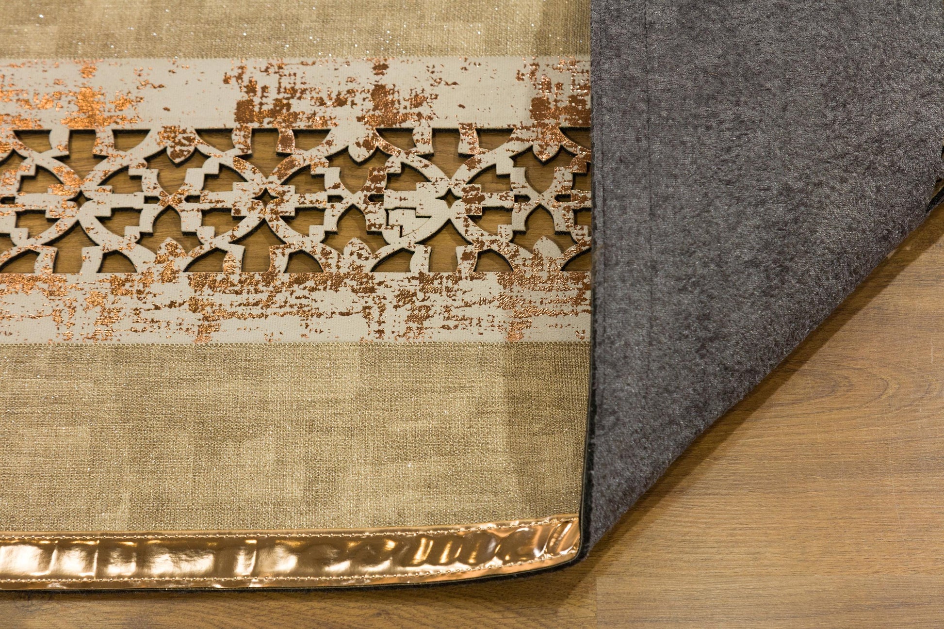 Beige Faux Leather Rug: 5x7ft Laser Cut Geometric Turkish Carpet