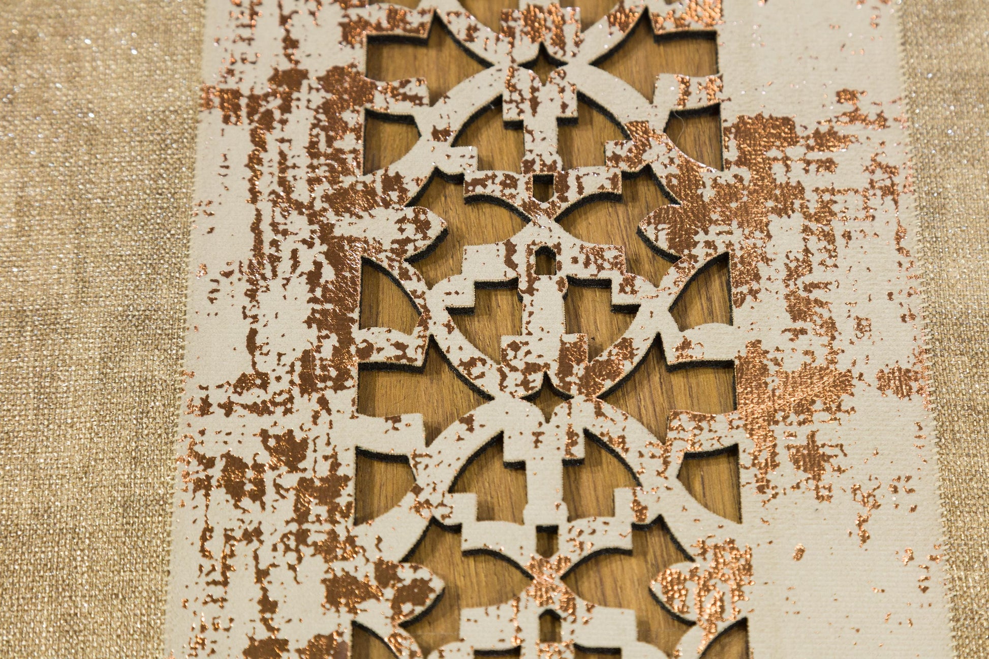 Beige Faux Leather Rug: 5x7ft Laser Cut Geometric Turkish Carpet